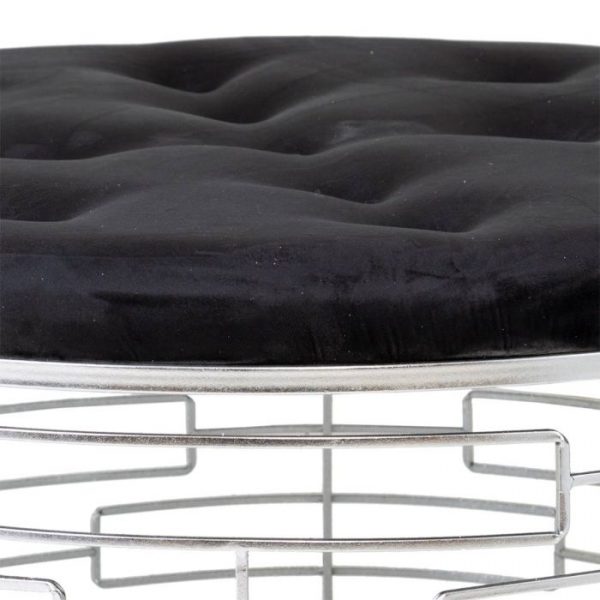 BANQUETA REDONDA TERCIOPELO NEGRO METAL PLATEADO D91,5X47 - Imagen 3