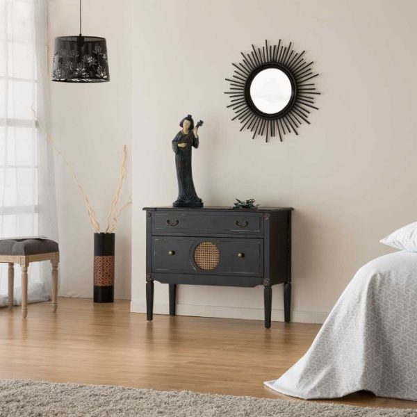 CÓMODA MADERA RATAN NEGRO 88X38X72CM