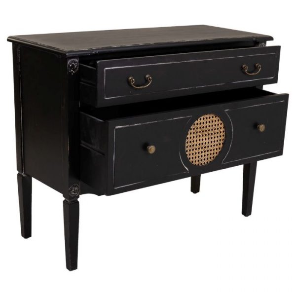 CÓMODA MADERA RATAN NEGRO 88X38X72CM - Imagen 3