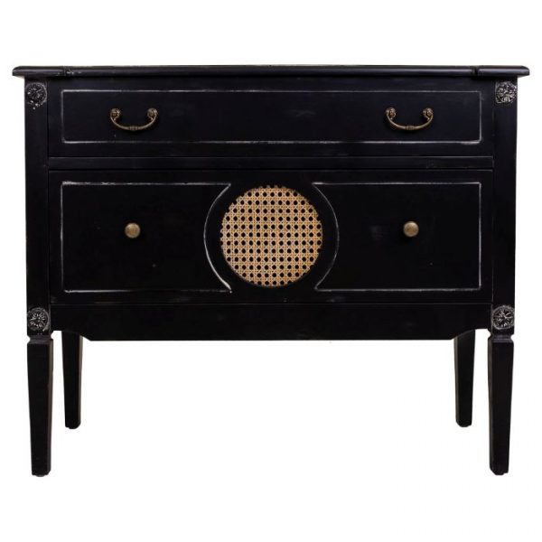 CÓMODA MADERA RATAN NEGRO 88X38X72CM - Imagen 4