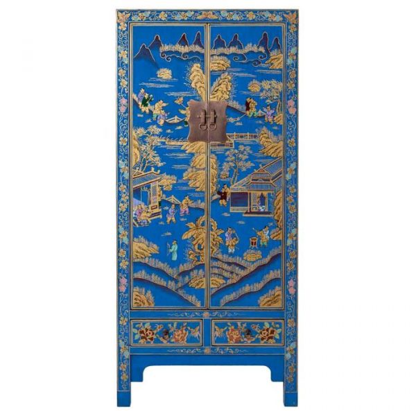 ARMARIO MADERA AZUL PINTADO A MANO 80X38.5X174.5CM - Imagen 2