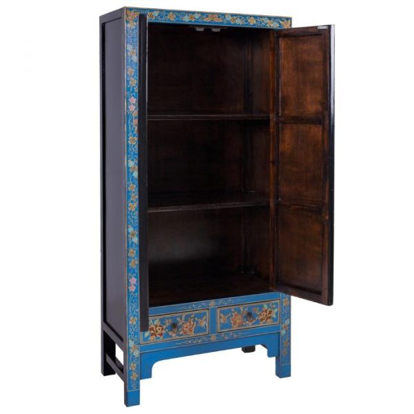 ARMARIO MADERA AZUL PINTADO A MANO 80X38.5X174.5CM - Imagen 3