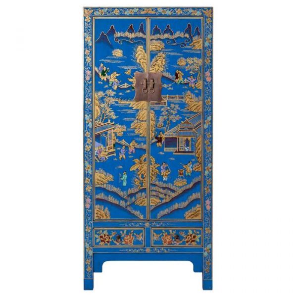 ARMARIO MADERA AZUL PINTADO A MANO 80X38.5X174.5CM - Imagen 4