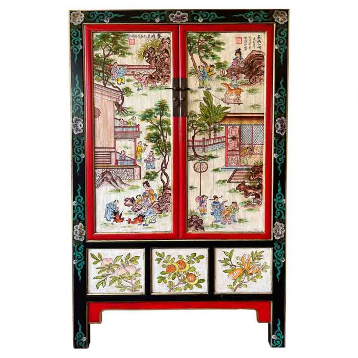 ARMARIO MADERA NEGRO PINTADO A MANO 108X56X188CM