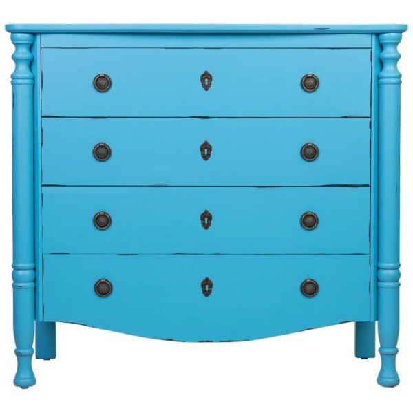 COMODA MADERA LACADO AZUL ENVEJECIDO 100X40X90CM - Imagen 2