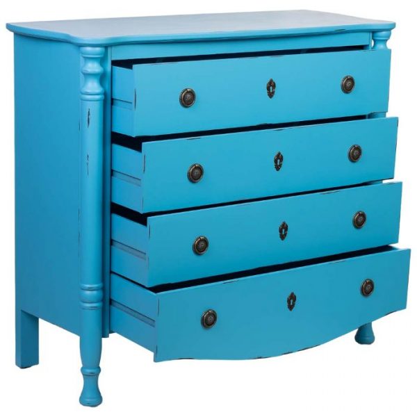 COMODA MADERA LACADO AZUL ENVEJECIDO 100X40X90CM - Imagen 3
