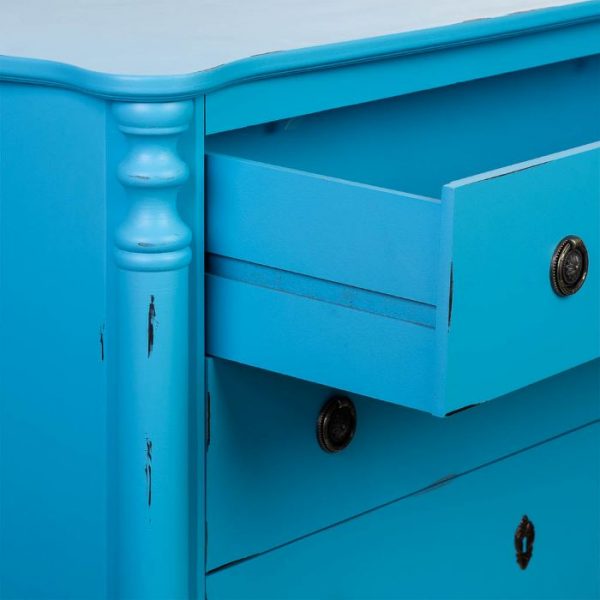 COMODA MADERA LACADO AZUL ENVEJECIDO 100X40X90CM - Imagen 4