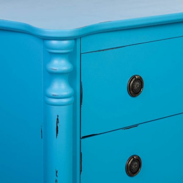COMODA MADERA LACADO AZUL ENVEJECIDO 100X40X90CM - Imagen 5