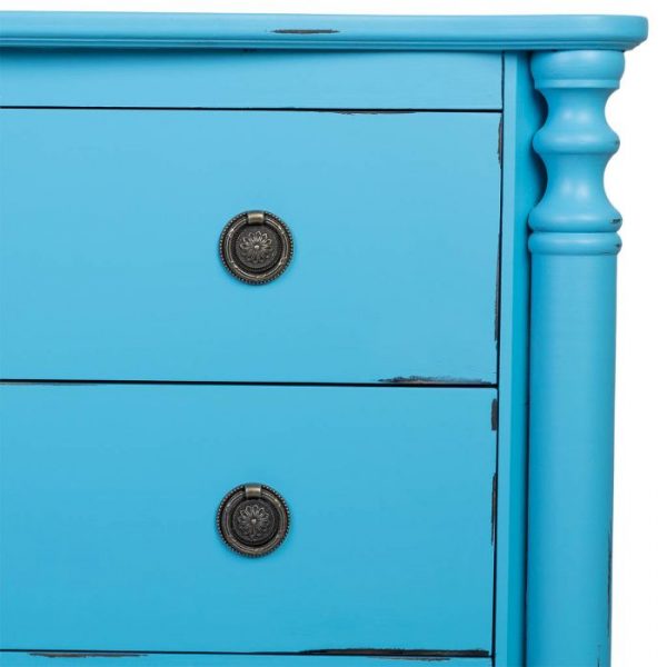 COMODA MADERA LACADO AZUL ENVEJECIDO 100X40X90CM - Imagen 6