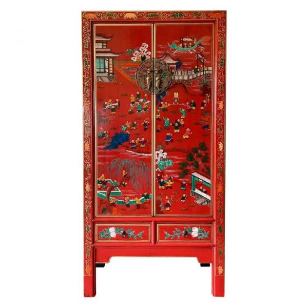 ARMARIO MADERA ROJO PINTADO A MANO 80X38.5X174.5CM