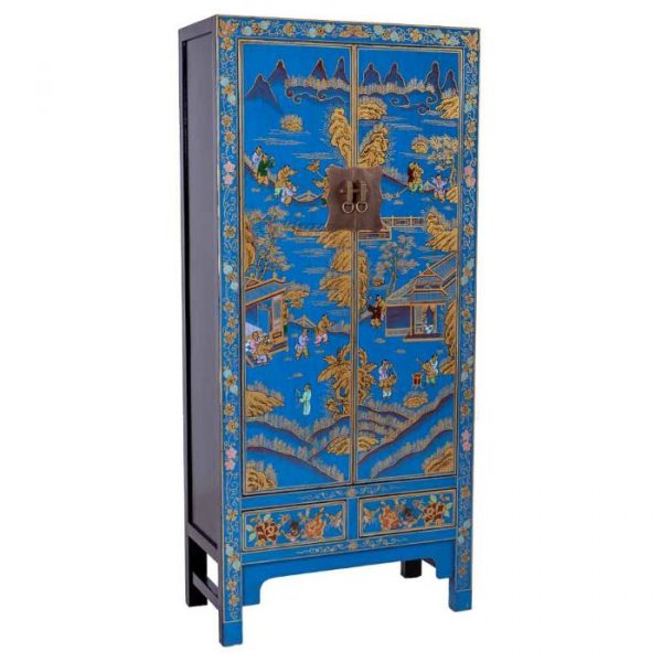 ARMARIO MADERA AZUL PINTADO A MANO 80X38.5X174.5CM