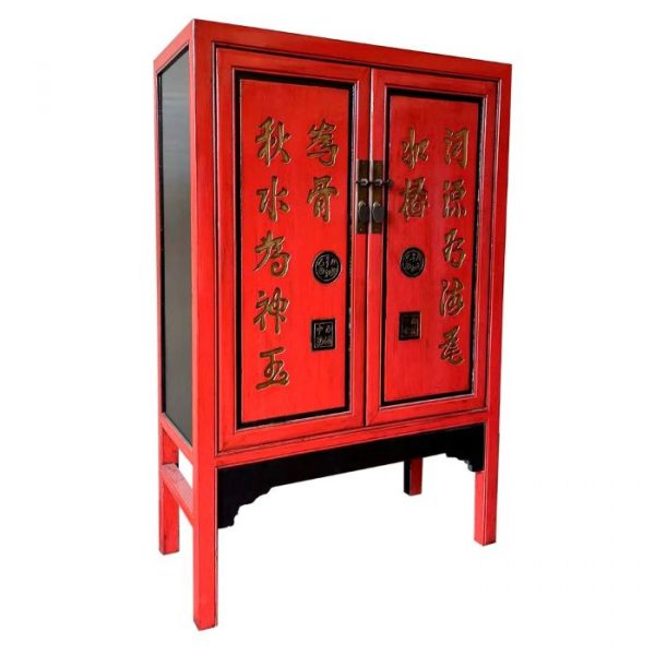 ARMARIO MADERA ROJO PINTADO A MANO 100X40X150CM