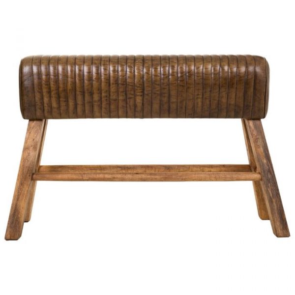 BANQUETA DE MADERA Y PIEL MARRÓN120X35X76CM - Imagen 2