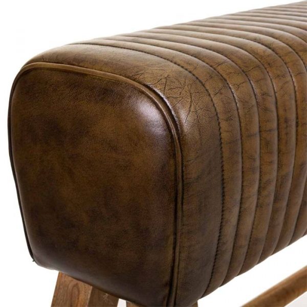 BANQUETA DE MADERA Y PIEL MARRÓN120X35X76CM - Imagen 4