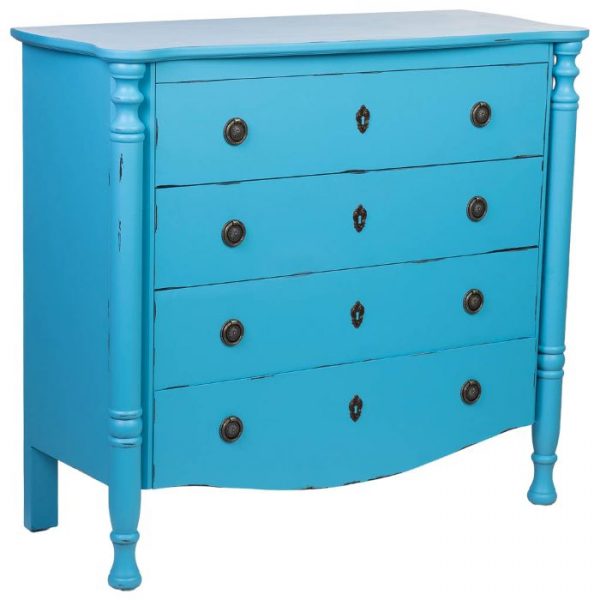COMODA MADERA LACADO AZUL ENVEJECIDO 100X40X90CM