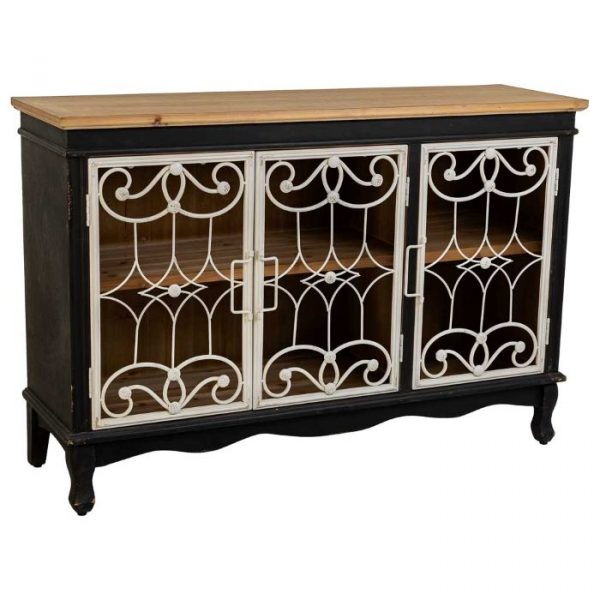 APARADOR MADERA METAL 3 PUERTAS NEGRO 120X36X80,5CM - Imagen 2