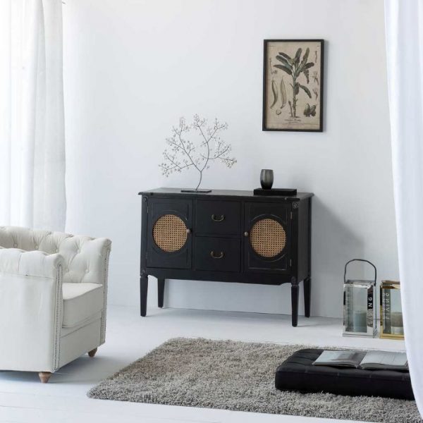 APARADOR MADERA RATAN NEGRO 106X40X78CM