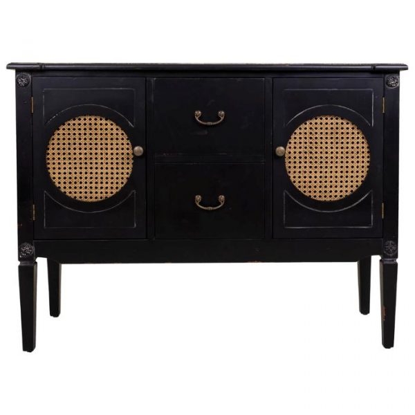 APARADOR MADERA RATAN NEGRO 106X40X78CM - Imagen 4