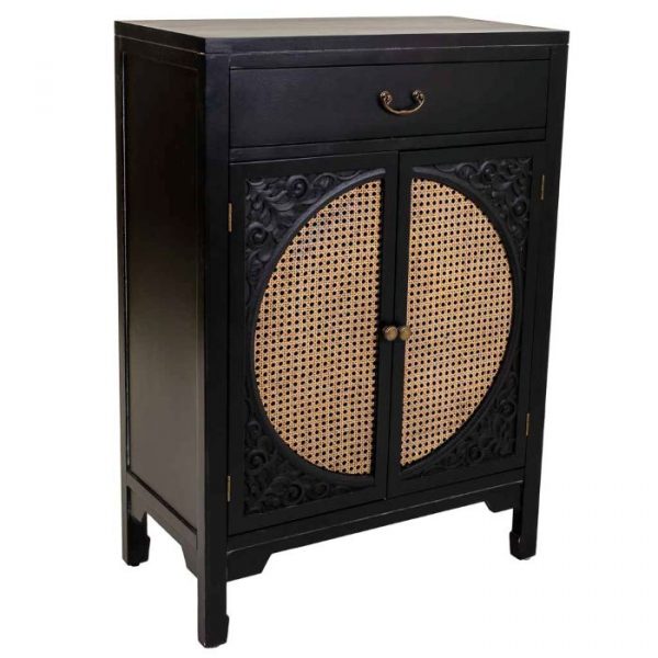 RECIBIDOR MADERA RATAN NEGRO 70X36X100CM - Imagen 2