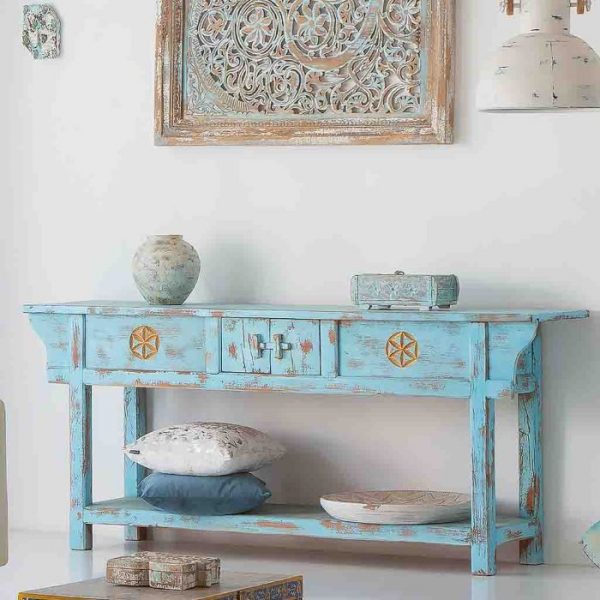 RECIBIDOR MADERA ENVEJECIDO AZUL 181X45X80CM