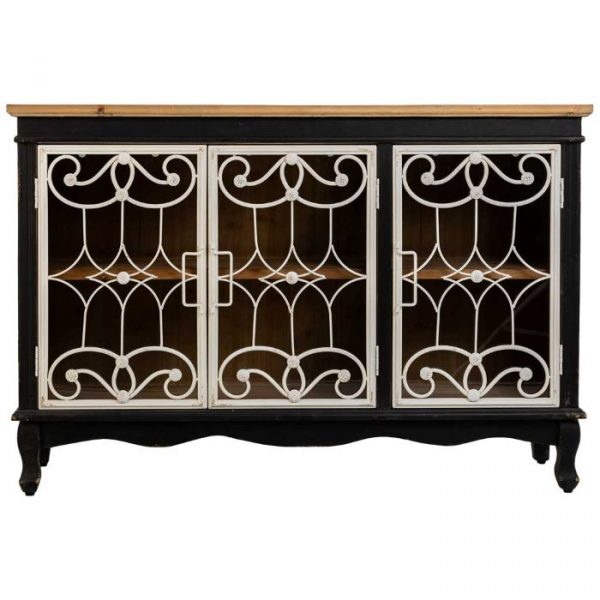 APARADOR MADERA METAL 3 PUERTAS NEGRO 120X36X80,5CM