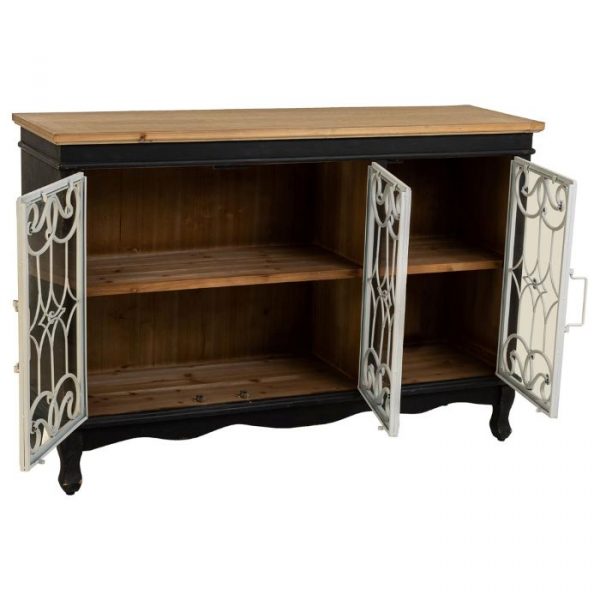 APARADOR MADERA METAL 3 PUERTAS NEGRO 120X36X80,5CM - Imagen 3