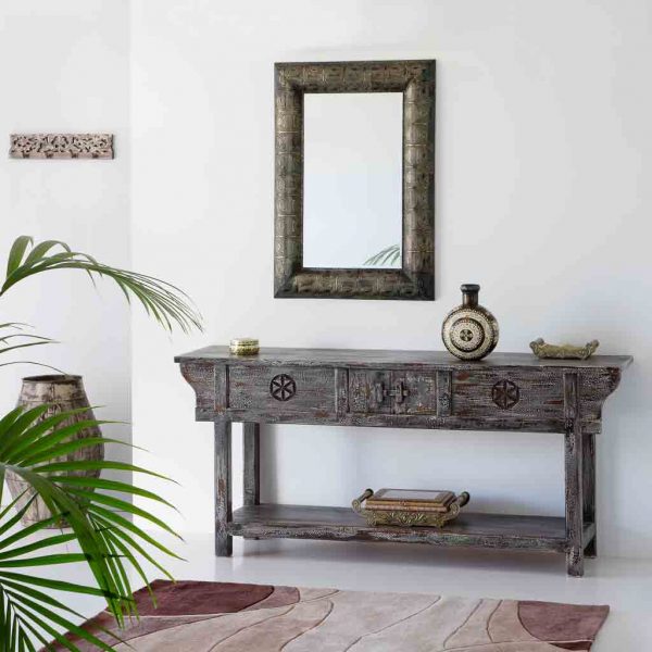 RECIBIDOR MADERA ENVEJECIDO BLANCO 181X45X80CM