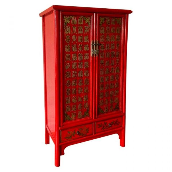 ARMARIO MADERA PINTADO A MANO ROJO 100X57X183CM - Imagen 2