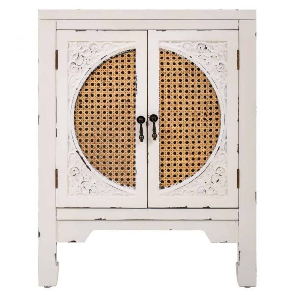 MESITA DE NOCHE 50X36X65 MADERA BLANCO RATAN NATURAL - Imagen 4