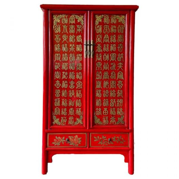 ARMARIO MADERA PINTADO A MANO ROJO 100X57X183CM