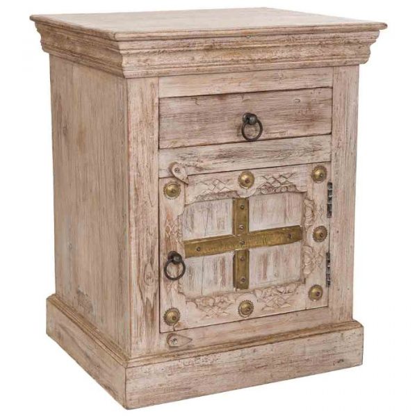 MESITA MADERA ARTESANAL BEIGE 53X45X66CM