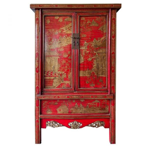 ARMARIO MADERA ROJO PINTADO A MANO 115X55X181CM - Imagen 2
