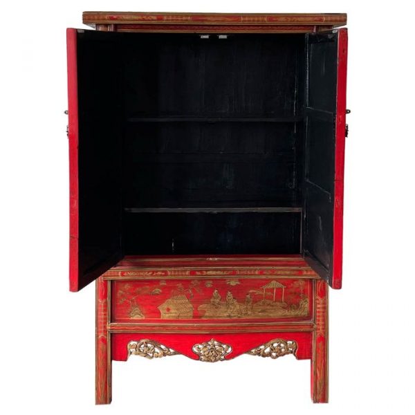 ARMARIO MADERA ROJO PINTADO A MANO 115X55X181CM - Imagen 3