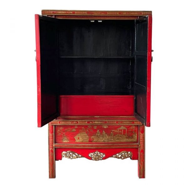 ARMARIO MADERA ROJO PINTADO A MANO 115X55X181CM - Imagen 4