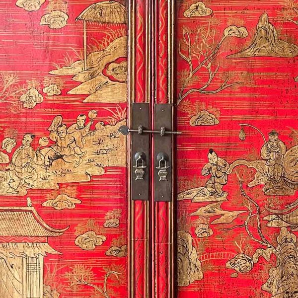 ARMARIO MADERA ROJO PINTADO A MANO 115X55X181CM - Imagen 5