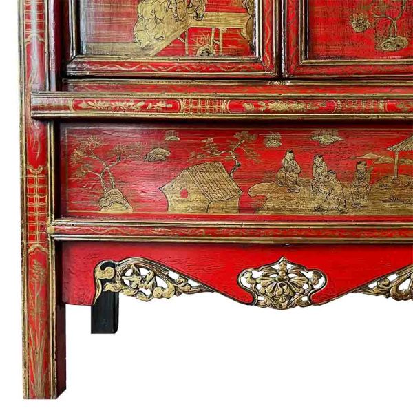 ARMARIO MADERA ROJO PINTADO A MANO 115X55X181CM - Imagen 6