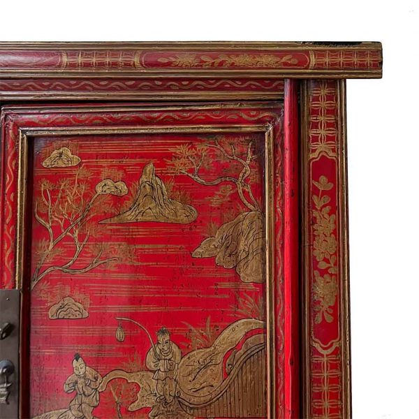 ARMARIO MADERA ROJO PINTADO A MANO 115X55X181CM - Imagen 7