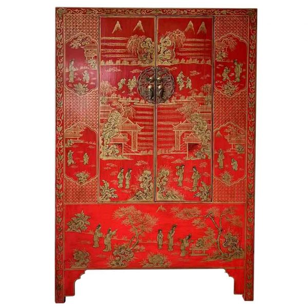 ARMARIO MADERA PINTADO A MANO ROJO 100X45X175CM - Imagen 2