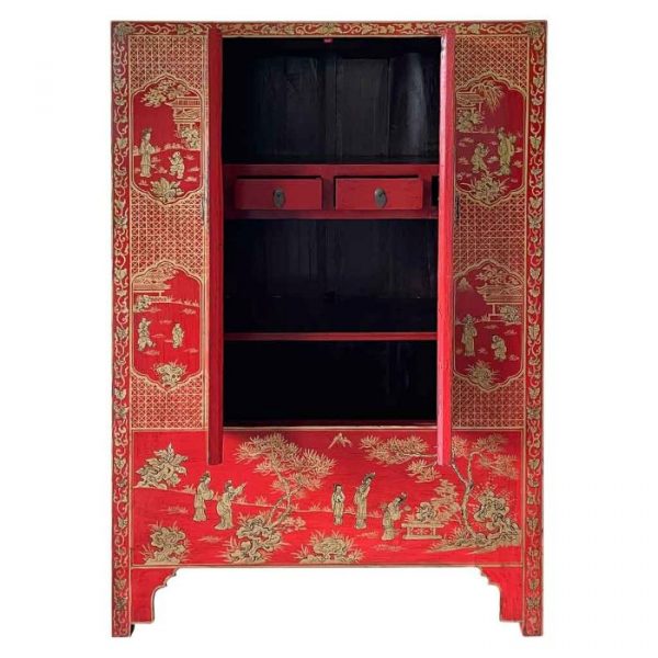 ARMARIO MADERA PINTADO A MANO ROJO 100X45X175CM - Imagen 3