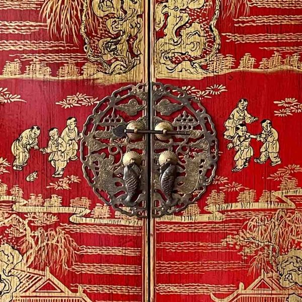 ARMARIO MADERA PINTADO A MANO ROJO 100X45X175CM - Imagen 4