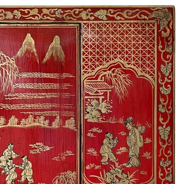 ARMARIO MADERA PINTADO A MANO ROJO 100X45X175CM - Imagen 5