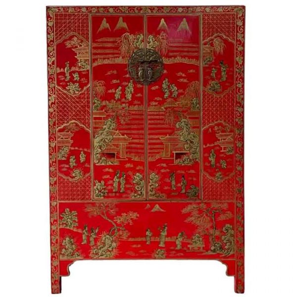ARMARIO MADERA PINTADO A MANO ROJO 100X45X175CM