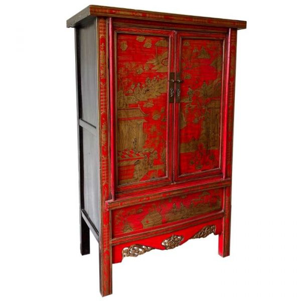 ARMARIO MADERA ROJO PINTADO A MANO 115X55X181CM