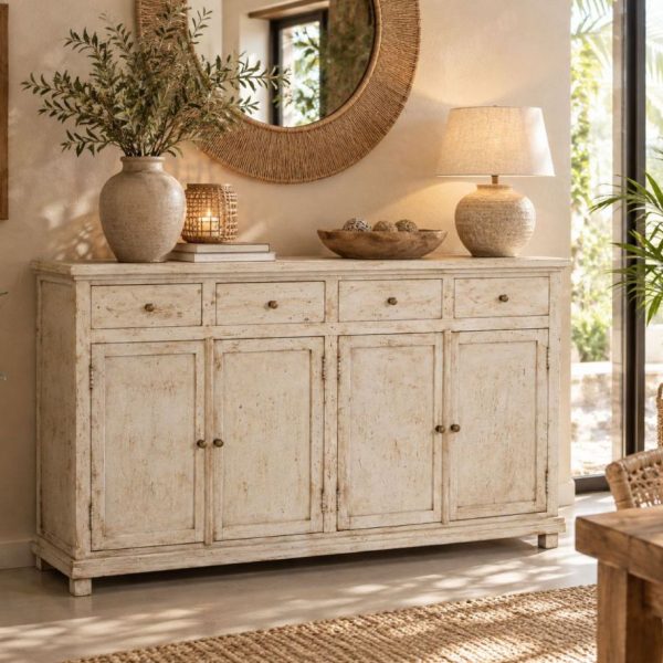 APARADOR MADERA MANGO BLANCO 160X40X100CM