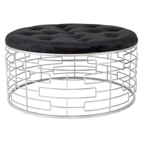 BANQUETA REDONDA TERCIOPELO NEGRO METAL PLATEADO D91,5X47 - Imagen 2