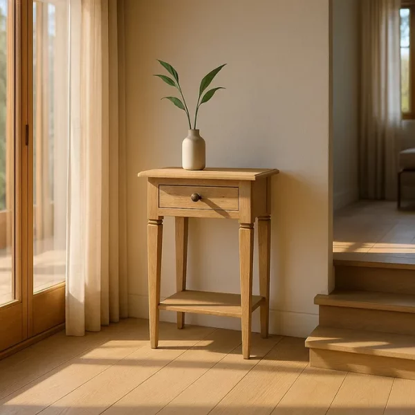 MESITA NATURAL MADERA MINDI DORMITORIO 50 X 32 X 72 CM