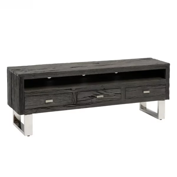 MUEBLE TV NEGRO MADERA / ACERO SALÓN 160 X 40 X 59 CM - Imagen 3