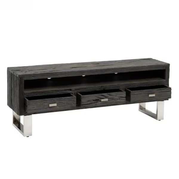 MUEBLE TV NEGRO MADERA / ACERO SALÓN 160 X 40 X 59 CM - Imagen 4