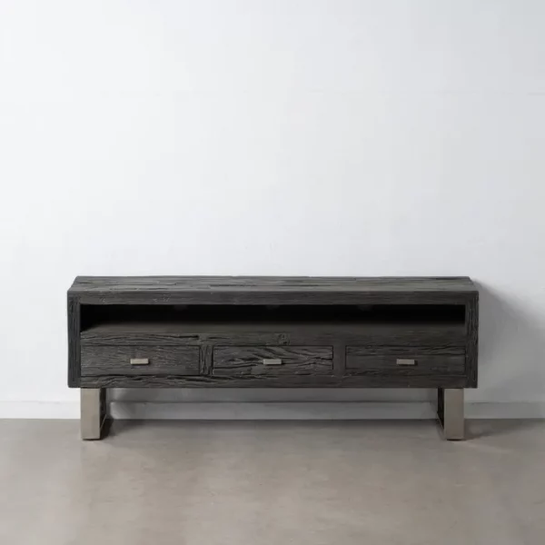 MUEBLE TV NEGRO MADERA / ACERO SALÓN 160 X 40 X 59 CM - Imagen 2