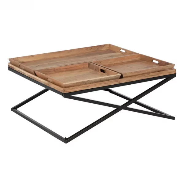 MESA CENTRO NATURAL MADERA DE MANGO 85 X 85 X 39 CM - Imagen 3